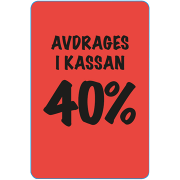 915466 Etikett Avdrages i Kassan 40%