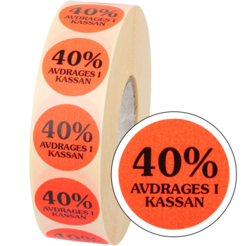 15858 Etikett "40% Avdrages i Kassan