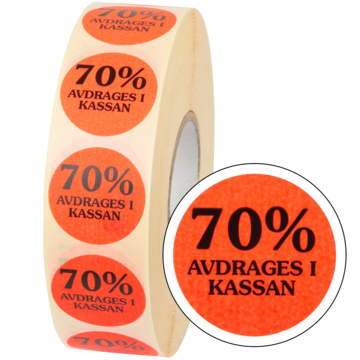 15855 Etikett "70% Avdrages i Kassan