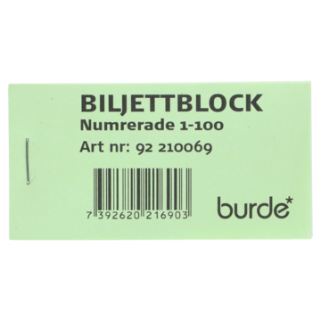 210069 Biljettblock 1-100 Grön