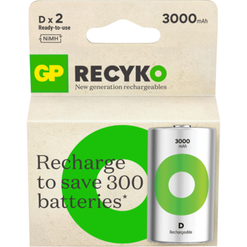 201250 Batteri GP ReCyko D 2-p