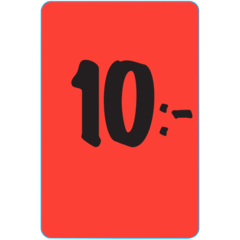 915474 Etikett 10:- 20x30mm flour röd