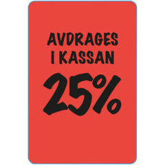915467 Etikett Avdrages i kassan 25% 20x30mm flour röd