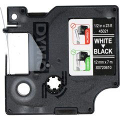 45021 Tape Dymo D1 Hvit/Sort 12mm