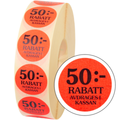 15781 Etiketter 50:- rabatt avdrages i kassan 29mm