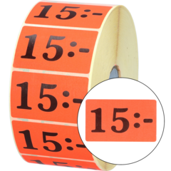 516003 Etikett 15:- 50x30mm flour röd