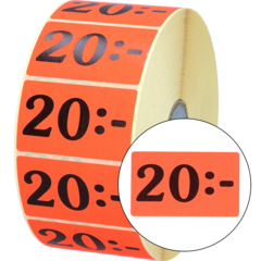 516004 Etikett 20:- 50x30mm flour röd