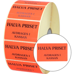 516006 Etikett halva priset avdrages i kassan 50x30mm flour röd
