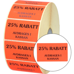 516007 Etikett 25% rabatt avdrages i kassan 50x30mm flour röd