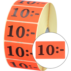 516002 Etikett 10:- 50x30mm flour röd