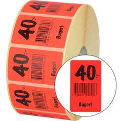 915404 Etikett Bageri 40:- 30x50mm flour röd