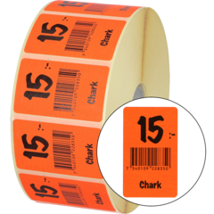 915419 Etikett Chark 15:- 30x50mm flour röd