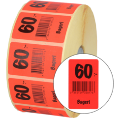 915402 Etikett Bageri 60:- 30x50mm flour röd