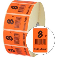 915433 Etiket Frugt & Grønt 8:- 30x50mm flourode