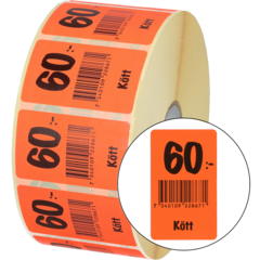 915449 Etikett Kött 60:- 30x50mm flour röd