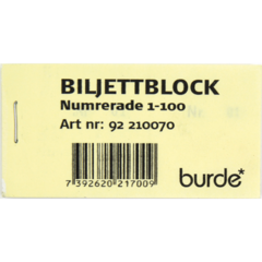 210070 Biljettblock 1-100 Gul