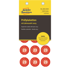 AN69432023 Inspektionsetikett Röd Ø20mm Avery 6943-2026