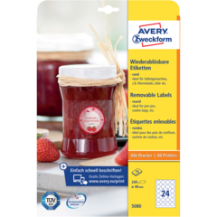 AN5080 Etikett Avtagbar Vit Ø40mm Avery 5080