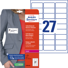 ANL478420 Namnskylt Textil Vit 63x29mm Avery L4784