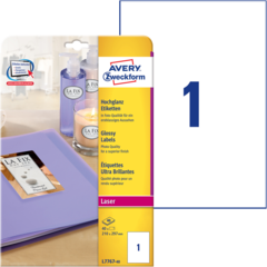 ANL776740 Etikett Högglansig Vit A4 Avery L7767