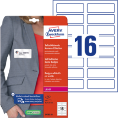 ANL478320 Namnskylt Textil Vit 88x31mm Avery L4783