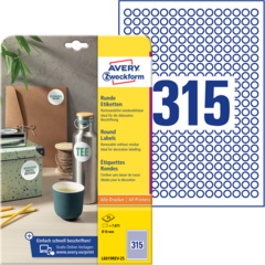 ANL6019REV25 Etikett Avtagbar Vit Ø10mm Avery L6019REV