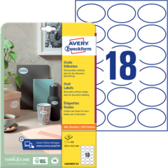 ANL6024REV25 Etikett Avtagbar Vit Oval Avery L6024REV