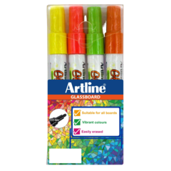 EPG44W2 Glassboard Marker Artline 2mm rosa, gul, grön, orange 4-pack