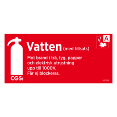 607056 Brandskilt Vand med tilsætning CGS rød/hvid vinyl 10x20cm