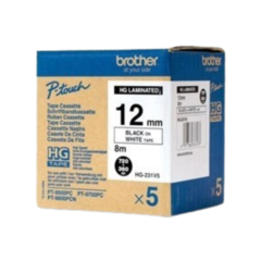 HGE231V5 Black on White Tape 12mm (5m)