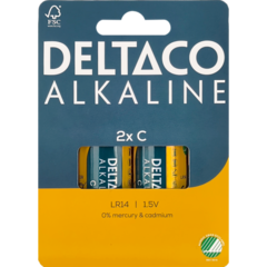 1903317 Batteri C/LR14 DELTACO Alkaline 2-pak