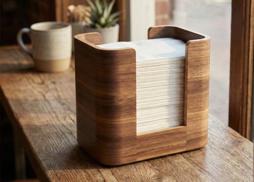 Servettdispenser i trä för café och restaurang
