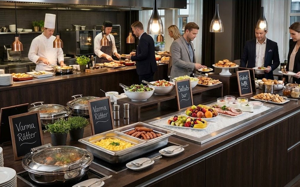 En modern och välkomnande bufféstation i en professionell miljö (t.ex. hotellfrukost eller lunchrestaurang). Serveringen visar ett brett utbud av Tingstads produkter. En modern och välkomnande bufféstation i en professionell miljö (t.ex. hotellfrukost eller lunchrestaurang). Serveringen visar ett brett utbud av Tingstads produkter.